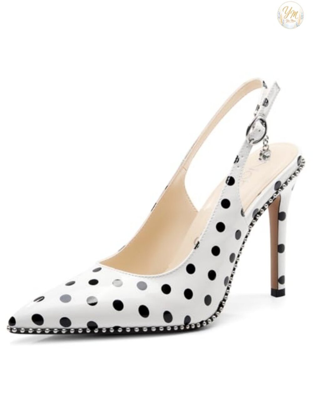 Beaded Slingback Pumps Stiletto Heel Pointed Toe Faux Leather Dress Heels